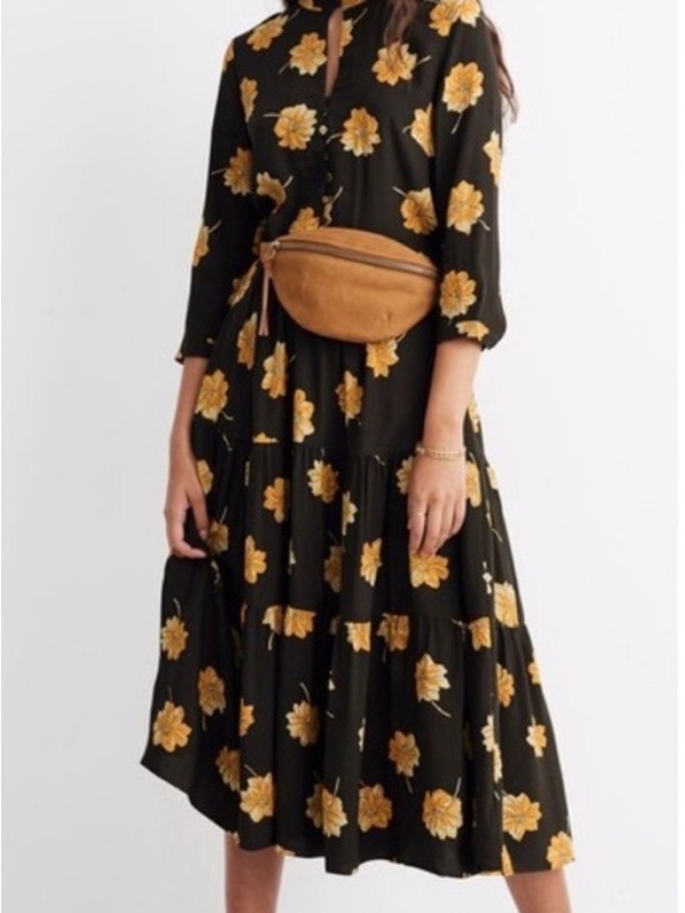 Madewell Effie Floral Green Maxi Dress with Yellow Flowers Print sz XS